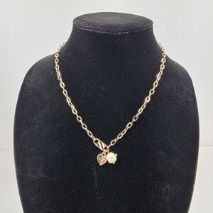 Banana Republic Gold Tone Charm Necklace Pearl Heart Minimalist